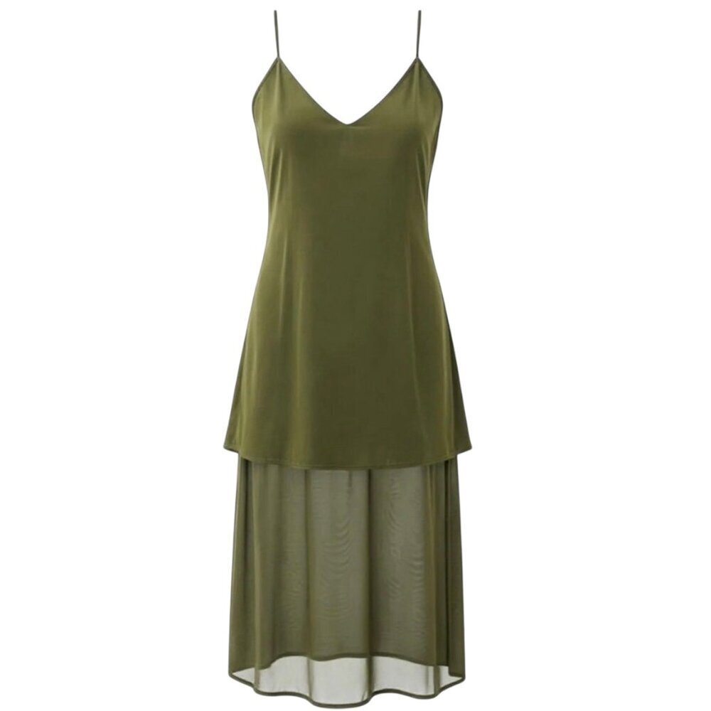 Gold Hawk Velvet Chiffon Layered Midi Dress Dark Olive Size M NWT